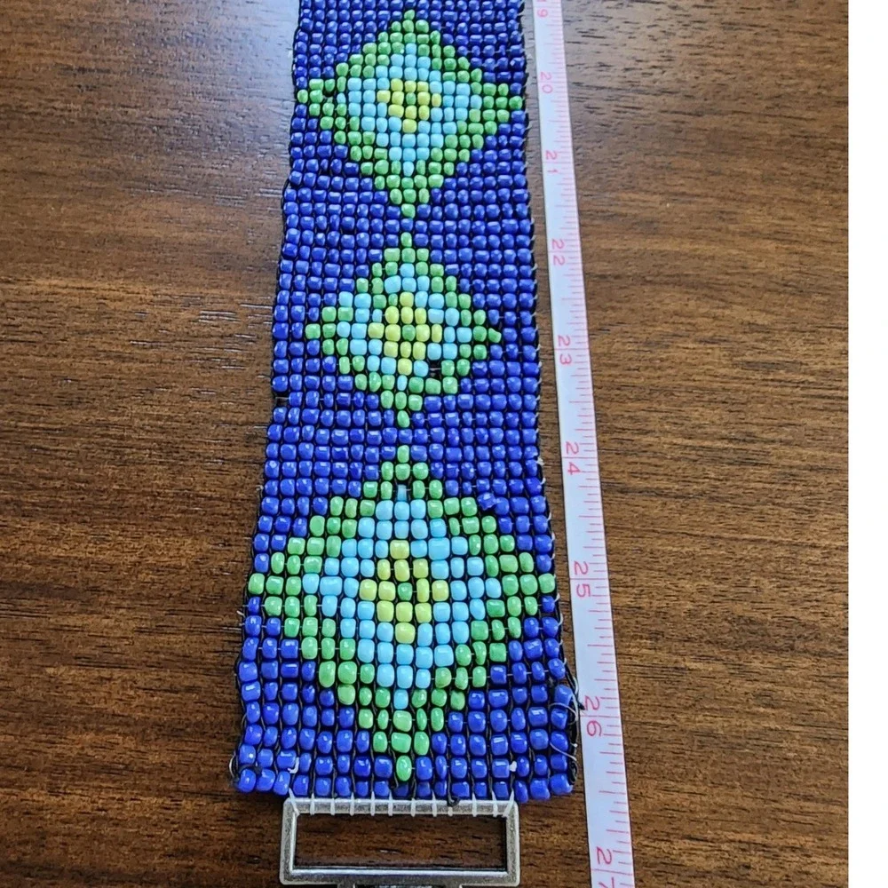 ✨️VTG Seed Bead Belt Geometric Diamond Loom Woven Boho Indiesleaze Streetwear